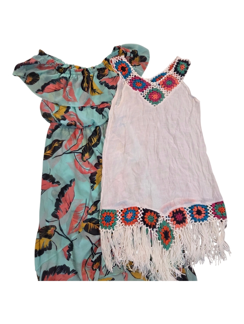 Crochet Granny Squared Beach Cover Up, Tropical Vibrant, Off the Shoulder Sz: M